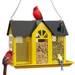 Kingsyard Bird Feeder House for Outside, Metal Mesh Wild Bird Feeder with Triple Feeders for Finch Cardinal Chickadee, Large Capacity, Weatherproof and Durable, Yellow