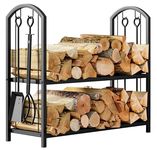 Fire Beauty Fireplace Firewood Log Rack 5-Piece Storage Logs Holder with Tools Set with 4 Tools Set Fireside Holders Wood Lumber Storage Stacking