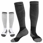 2 Pairs Compression Socks for Women and Men, 30-40 mmHg Compression Stockings for Swelling, Nurse, Flight(Stripe Black White, Large-X-Large)