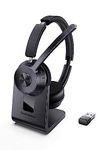 Bluetooth Headset, V5.1 Wireless Headset with Noise Canceling Microphone, 40 Hrs Work Time Office Headset with Bluetooth Dongle & Charging Stand, On-Ear Headphones with Mute Button(Upgraded Version)