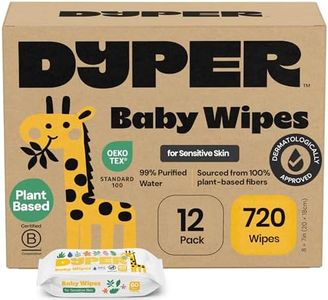 DYPER - 99% Water Based Baby Wipes 100% Made from Plant-Based* & Skin-Friendly Ingredients for Sensitive Skin, Fragrance & Plastic-Free - Unscented, Pack of 12 (720 Count)