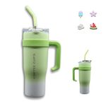 Xfopz 40 oz Tumbler with Handle and Straw Lid, Leak Proof Travel Coffee Mug, Double Wall Stainless Steel Insulated Tumbler Cup Keep Drinks Cold or Hot, Water Bottle for Car Cup Holder (Green)