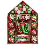 Victor's Workshop 70pcs 3-8cm Shatterproof Christmas Baubles Pack, Delightful Elf Red Green and White Christmas Ball Ornaments for Christmas Tree Decoration