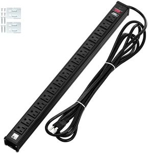 CRST 16-Outlet Heavy Duty Metal Power Strip, 15-Foot Power Cord / 15 Amps / 1875W for Office, School (UL Listed) Black