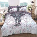 Sleepdown Elephant Mandala Purple Bed Reversable Quilt Duvet Cover Set Easy Care Anti-Allergic Soft and Smooth with Pillow Cases (King Size)