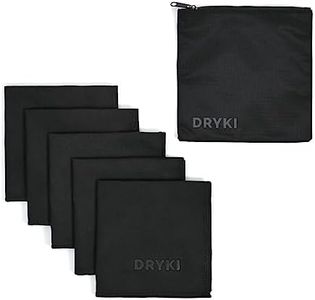 DRYKI Sweat Absorbing Handkerchiefs - The Original Sport Microfiber Hankies for Wicking Sweat from Hands, Face, Body (Classic Black, 5 Pack + Bag)