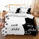 UGZDEA Cat Side and My Side Duvet Cover Set 200x200cm, Bed Linen 3-Piece Set Black White Soft Microfibre Quilting Board Set for Adults Bedroom Decoration (Double（200x200cm）, B)