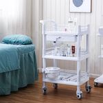 lesolar Medical Trolley 3 Tier Heavy Duty Utility Cart with 360°Rotate Wheels Dirt Bucket & Drawer Spacious Beauty Salon Rolling (14.6''L x 21.3''W 38.6''H), White