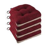 FlyGulls Non Slip Chair Cushions for Dining Chairs Set of 4 Kitchen Chair Cushions 18"x18"x3" Turfted Chair Pads Comfortable and Soft Seat Cushion with Ties,Red