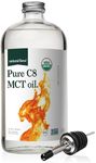 Natural Force Organic Pure C8 MCT Oil – Liquid MCT Oil in Glass Bottle Container – Concentrated Caprylic Acid – Keto, Paleo, Kosher, Vegan & Non-GMO – Lab Tested for Quality and Purity, 32 Ounce