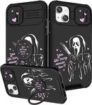 Qerrassa for iPhone 14 Case Cute Cartoon 14 Case for Women Girly Boys Kids Funny Cool Case with Camera Cover & Ring Holder for Apple iPhone 14 6.1", Heart Skull