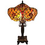 Bieye L30783 Baroque Tiffany Style Stained Glass Table Lamp with 16-inch Wide Lampshade for Living Room Bedside Home Decoration, 24-inch Tall (Orange)