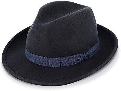 fiebig Fedora Wool Felt Hat | Bogart Felt Hat for Men and Women | Classic Fit in Summer and Winter | Classic Hat Made in Italy, navy, 60