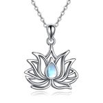 Lotus Flower Necklace for Women Sterling Silver Moonstone Lotus Flower Pendant Jewelry Gifts (Lotus)