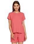 Amazon Brand - Symbol Women's Cotton Blend Waffle Regular Fit Pajama Set T-Shirt and Shorts Set (Sb - Aw22Wspset - 908_Coral_Medium)