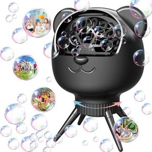 Bubble Machine for Kids & Parties – 500ML, 38,000+ Bubbles/Min, 90°/180° Auto-Rotation, 2-Speed Rechargeable Bubble Maker, Portable Bubble Blower for Indoor Outdoor Birthday Wedding (Black)