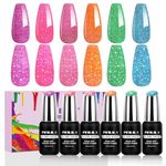 NXJ INFILILA Neon Gel Nail Polish, 6 Colors 10ml Glitter Gel Nail Polish Set, Holographic Sparkle Pink Blue Green Gel Nail Polish Set, Popular Nail Art DIY Salon Home Manicure Gifts