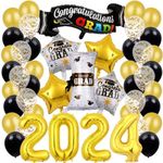 2024 Graduation Balloon Set – Graduation Party Supplies Background Decorations – Black Gold Graduation Cap Aluminum Film Balloon – Used To Congratulate High School, College Graduation