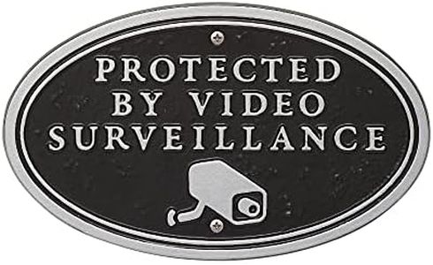 Whitehall 10609 Surveillance Camera Oval Wall/Lawn Statement Plaque in Black and Silver 5.875 x 9.75 x 0.375