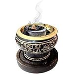 Aro Vatika Brass Burner Used for Burning Incense/Charcoal/Sambrani Dhoop/with Wooden Coaster to Hold The Burner (Black)