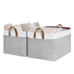 StorageWorks Extra Large Storage Bins, Fabric Storage Bins for Shelves, Storage Baskets with Metal Frame, Closet Baskets and Bins with Handles, Jumbo, Gray and White, 2-Pack