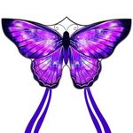 Butterfly Kite for Kids & Adults, Easy to Fly Kite for Beach, Large Single Line Kite with Long Tail &300ft Kite String (Purple)