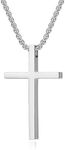 Veylenix Silver Cross Necklace for Men Women Stainless Steel Plain Cross Pendant Necklace for Boys Simple 60 cm Cross Chain Jewelry Gift in Box