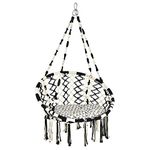 COSTWAY Hammock Swing Chair with Soft Cushion, Cotton Rope Macrame Hanging Chair, Outdoor Indoor Tassels Swing Seat for Garden, Patio and Living Room, 150kg Capacity (81 x 63 x 130cm, Black + White)