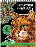 Cats, Kittens, and Wildcats Adult Coloring Book - Features 50 Original Hand Drawn Designs Printed on Artist Quality Paper with Hardback Covers, Top Perforated Pages, and Bonus Blotter