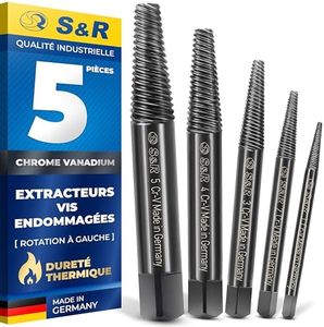 S&R Extracteurs de Goujons Vis Cassés Endommagées 5 pcs - Extracteur gauche avec carré. Fabriqué en Allemagne
