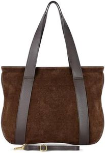 Italian Genuine Suede Leather Tote for Women with Secure Zipper & Adjustable Strap | Large City Shoulder Carryall (Chocolate)