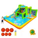 FBSPORT Inflatable Bounce House,9 in 1 Kids Bouncy Castle with Water Slides, 2 Basketball Shooting, Water Gun, Jumping and Splash Pool, Football & Ball Shooting, Climbling,for Outdoor Indoor Backyard