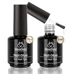 Beetles Gel Polish 5 In 1 Nail Glue and Base Gel Kit for Acrylic Nails,2 Pcs 15ml Super Strong Brush in Nail Gel Glue for False Nails Tips and Gel Nail Polish Led Lamp Required Nail Art Gift