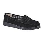 Jo & Joe Ladies Suede Leather Slip-on Smart/Casual Work Walking Summer Shoes Sizes 4-8 (Black, UK Footwear Size System, Adult, Women, Numeric, Medium, 5)