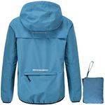 donhobo Women's Waterproof Jacket,Waterproof Rain Jackets Windbreaker Packable Hood Reflective Lightweight Quick Dry Raincoat with Zipper Pockets for Outdoor Cycling Traveling Blue L