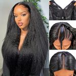 V Part Wig Human Hair 20 inch KinkyStraight Human Hair Wigs for Black Women Yaki Straight Human Hair Wig 180 Density Yaki Straight V Part Wig Yaki Straight Wig Upgrade U Part Wig Natural Black Color