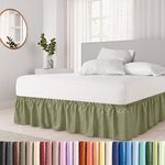 Wrap Around Dust Ruffle Bed Skirt - Sage Green - for Queen Size Beds with 15 in. Drop - Easy Fit Elastic Strap - Pleated Bedskirt with Brushed Fabric - Wrinkle Free, Machine Wash - by CGK Linens