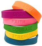 Podzly 48 Motivational Wristbands - Positive Message Rubber Bracelets for Kids, Bulk Silicone Bracelets with Inspirational Quotes - 6 Stretch Bracelet Wristband Styles - Multicolor