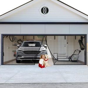 18x7FT Garage Door Screen - Durable Fiberglass 2300g/5.1lb Heavy Garage Screen Door for 2 Car Garage with 6 Roll Up Straps - Ideal for Patio, Outdoor, Gym, Crafts, Sun House