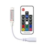 Aroidful RGB LED Controller with 17Key RF Wireless Remote Control, DC 5V-24V 12A Mini RGB LED Strip Controller Dimmer for 5050 3528 5630 LED Strip Lights