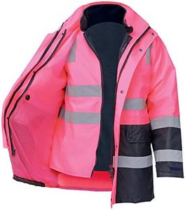 SMASYS Safety High Visibility Oxford Double Thick Reflective Jacket, ANSI Class 3, Construction Protective Work Wear, Pink, X-Large