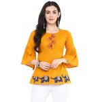 Yash Gallery Women's Cotton Patch Work Straight Tunic Shirt for Women (289Yk345Yellow_Yellow_Small)