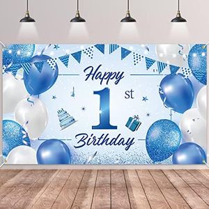 1 Décorations fête en Bleu,Deco Anniversaire 1 ans Bannières de Joyeux Anniversaire Fête Porche Signe Bannière pour 1 ans Décoration Homme Femme