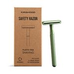 Kinghood Double Edge Safety Razor, Zero Waste Reusable Single Blade Razor for Men or Women, Metal Handle One Blade Razor with Brass Weighted Handle and 10 Razor Blades, Perfect for Coarse Beard (Green)