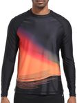 VAYAGER Men's Swim Shirts UPF 50+ Rash Guard Long Sleeve Quick Dry T-Shirt Loose Fit Water Fishing UV Protection Shirts, Black Orange, XX-Large