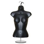 Display Guru Female Hanging Mannequin Half Body Form 3/4 (3 Quarter) Bust Shop Display With Round Stand (Black)