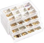 Lolalet Acrylic Earring Organizer Box Jewelry Holder Organizer with 4 Drawers, Clear Stackable Earring Holder Storage Case with Adjustable Velvet Trays for Women on Dresser Vanity -Warmwhite, 4 Layers