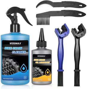 WEIDMAX Kit de Lubricante Cadena Bicicleta, 6 en 1 Kit de Limpieza de Bicicleta con Grasa Cadena Bicicleta Biodegradable 100 ml, Spray Limpiador De Bicicleta 300 ml, Grasa Cadenas MTB con Cepillos