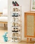 Baffect Narrow Shoe Rack Stackable, Freely Combinable Shoe Storage Organisers, Plastic Shoe Racks with 8-Pair Capacity for Wardrobes, Cabinets, Entryways (White)