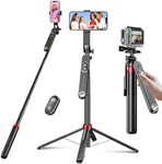 Huryfox Selfie Stick Phone Tripod - 180cm Tall Cell Phone Holder with Detachable Wireless Remote, Phone Stand for Recording, Video and Picture, Compatible with iPhone, Android Phone, Camera & Gopro